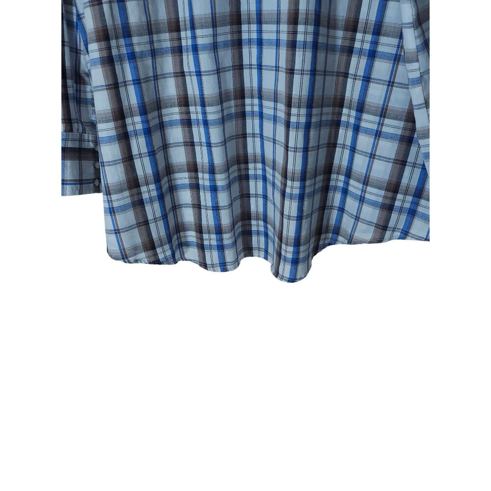 Men's 3X Plaid Western Snap Shirt Plains Big Man Cotton Blue/Brown - Picture 8 of 12